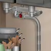 Bacia para lavar legumes de dois compartimentos, tubo de esgoto de cozinha, anti-retorno de odor, tubo de drenagem anti-bloqueio, economia de espaço traseiro, conjunto completo de acessórios para esgoto