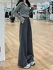 Calça de moletom feminina cinza estilo americano para outono e inverno 2026, nova, cintura alta, solta, modeladora, perna reta, calça de moletom casual de perna larga