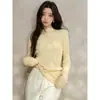 Suéter de punto de manga larga con cuello medio para mujer para otoño e invierno, top base azul