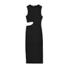 Deeabae 2025 Primavera Novo Vestido Longo Feminino com Design Aberto, Gola Redonda Texturizada 5039357