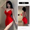 Lencería sexy pasión sexy ajustada halter libre colgando cadena con falda de cadera estilo reina de discoteca traje de una pieza abierto lateralmente