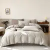 Nuevo Juego de Cuatro Piezas de Algodón Puro de Color Sólido Estilo Sencillo, Sábana y Funda de Edredón de Algodón Lavado Teñido en Hilo, Adecuado para Todas las Estaciones, Ropa de Cama al por Mayor