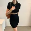Comércio Exterior Roupas Femininas Estilo Coreano Verão Novo Patchwork Bloco de Cores Emagrecedor Vestido de Tricô Feminino Justo na Cintura Saia Curta Tendência