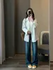 ¡La primavera no es demasiado tarde para el algodón Lyocell! Estilo minimalista de ropa de trabajo, hipoalergénica, transpirable, corte holgado, con cuello, camisa chaqueta casual de manga larga para mujer