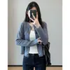 Cárdigan abrigo floral gris azulado, elegante y favorecedor, con flecos, tejido de lana de oveja, modelo 26 nuevo L0821K