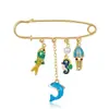 Broche Cruzado Europeu e Americano de Aço Inoxidável Golfinho Verão Fresco Peixe Pequeno Criativo Pin de Alto Padrão Acessórios para Roupas Bolsas