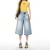 Jeans Casual Americano Retro Azul Claro de Perna Larga para Mulheres 2026 Nova Coleção Primavera e Verão Calça Cropped Solta Tendência Versátil