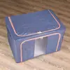 Caixa de Armazenamento Dobrável Transparente com Janela Dupla à Prova de Poeira de Tecido de Algodão e Linho Organizador de Colchas e Roupas Caixa para Armazenamento Sob a Cama