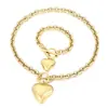 Colar Europeu e Americano em Aço Titânio com Fecho de Coração OT, Conjunto de Pulseiras com Corrente Oca Grande em Coração Estilo Hip-Hop para Mulheres