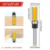 Vástago de 6.35 mm, rodamiento de tres cuchillas, fresa para ranurar de corte recto, pintada de amarillo, fresa de alta calidad para carpintería, fresa para ranurar de tres cuchillas, cuchilla amarilla