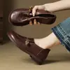 Mocasines Retro de Punta Redonda con Adorno de Perlas Antideslizantes para Mujer con Tacón Grueso y Bajo de 2.5 cm, Piel de Vaca Suave, Slip-On, Zapatos Pequeños de Cuero