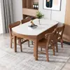 Mesa de Comedor de Piedra Sinterizada y Madera Maciza para Hogar en Apartamento Pequeño, Mesa Redonda Moderna Minimalista Extensible Plegable de Doble Uso con Mesa de Placa de Inducción