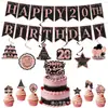 Amazon Transfronterizo Nueva Moda Negro y Dorado Tema Fiesta de Cumpleaños Decoración Bandera Pastel Topper Set Personalización