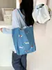Bolsa Tote de Brim Nova Estação Fresca e Simples, Dupla Face, com Bordado de Dachshund Fofo, Bolsa Versátil em Tecido de Bolinhas