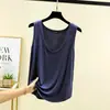 Camisola de Modal con Cuello en U para Mujer, Nueva de Verano, Holgada, Aspecto Delgado, Ropa Exterior, Color Sólido, Sin Mangas, Camiseta Base