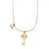 Moda Coreana I Collar Colgante de Pareja Llave y Candado Simple con Diamante para Mujer Acero Inoxidable Chapado en Oro de 18K Lindo Elegante