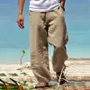 Calças casuais de algodão e linho europeu e americano 2023 Primavera Novo Masculino Solto Algodão e Linho Cordão Hip-Hop Leve Perna Larga Calças Retas Roupas Masculinas
