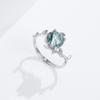 Anillo de Dedo de Piedra Musgo Verde Estilo Simple Europeo y Americano Lujo Ligero Vintage Plata S925 Anillo de Ágata Marina para Mujer Transfronterizo