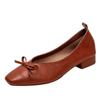 Sapatos de Couro Macio com Corte em V para Mulheres, Salto Grosso, Bico Quadrado, Couro Macio, Sola Macia, Confortável, Laço, Retrô, Para o Trabalho, Boca Rasa, Sapatos Pequenos de Couro