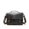 Portafolio de Piel Genuina Hecho a Mano para Hombre Capa Superior Piel de Vaca Bolso de Hombro Cruzado para Hombre Doble Bolsillo Retro Bolso para Computadora