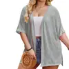 Suéter de Punto Transfronterizo de Amazon Estilo Europeo y Americano Nuevo de Manga Corta con Abertura Talla Grande Chaqueta de Verano para Mujer Talla Grande Cárdigan