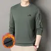 Moletom Grossinho de Lã para Homens Camiseta de Manga Longa Inverno Novo Gola Redonda Top Camisa Básica Casual para Homens Jovens e de Meia-Idade