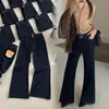 TOP de Outono estilo Europeu Guangzhou Treze Fileiras retrô cor profunda de travamento densa macio e confortável jeans de perna larga 61862