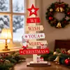 Enfeite decorativo de madeira em formato de mini árvore de Natal transfronteiriço com letras em inglês e estrelas, item de decoração para casa