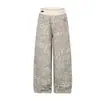 Jia Yiku Marca da Moda 2026 Novo Retro Americano Lavado Estampa de Leopardo Faca Curva Calças Casuais Masculinas Soltas de Perna Larga Unissex