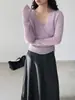 Suéter de Punto Suave Doble Botonadura con Corbata y Cuello en V de Lana Mohair Estilo Coreano Jiangzuo para Mujer Conjunto Nuevo de Dos Piezas para Principios de Primavera 6254