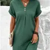 Vestido Pulôver Casual Confortável de Cor Sólida com Botões, Novo Europeu e Americano Transfronteiriço para Mulheres 2023 Amazon Decote V