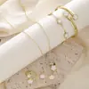 Conjunto de Joias de Trevo de Cinco Folhas Mais Vendido Transfronteiriço para Mulheres, Colar Simples de Flor da Sorte Esmaltada, Conjunto Versátil de 5 Peças com Pulseira e Brincos