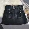 Saia de Trabalho Sexy Branca em Couro PU Americano para Mulheres, Outono e Inverno, Cintura Alta, Justa, Saia Curta Evasê