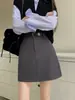 Falda midi estilo traje gris, nueva colección de verano 2026 para mujer, falda de línea A de cintura alta, estilo preppy, ajustada al cuerpo, elegante falda corta