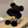 Nuevos sombreros de otoño e invierno para mujer, lindo gorro de punto cálido de felpa con protección para las orejas, gorro de punto de pelo versátil estilo coreano