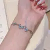 Pulsera de Cristal Floral Azul Océano, Joyería de Lujo Ligero de Nicho de Gama Alta, Exquisita y Elegante, Versátil para el Uso Diario
