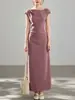 Vestido Minimalista de Alta Gama Hombros Descubiertos para Mujer con Mangas Cortas, Adecuado para el Trabajo, Elegante Vestido Largo