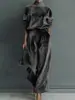 Comercio Exterior Ropa Femenina Europea y Americana Moda Otoño e Invierno 2025 Traje Casual de Dos Piezas Terciopelo Manga Larga Color Sólido Cuello Alto Pantalones de Pierna Ancha