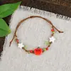 Pulsera de Cuerda Trenzada de Cerámica Fresca Estilo Viajero de Jingdezhen, Pulsera de Trébol de Cuatro Hojas, Joyería Artística Hecha a Mano, Venta al por Mayor para Atracciones Turísticas