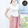 Ropa de Práctica de Danza Moderna Top de Manga Corta con Cuello en V para Mujer Jazz Clásico Fitness Deportes Yoga Camiseta Corta Ajustada