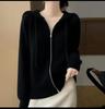 Cardigan de Tricô com Capuz e Zíper Estilo Simples Japonês e Coreano para Mulheres Outono e Inverno 2025 Lançamento Transfronteiriço Suéter Jaqueta de Cor Pura Slim