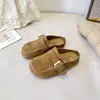 Mocasines de terciopelo estilo coreano para niñas con diseño de punta cerrada, adecuados para usar al aire libre, Nuevos de Primavera 2026 Zapatos perezosos tipo Birkenstock de suela suave sin cordones
