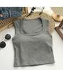 Meninas quentes Sexy Gola quadrada Ombro largo Lindo colete com bojo no peito Taça fixa Emagrecimento Top sem mangas com roupa íntima feminina