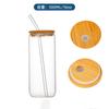 Taza de Agua de Borosilicato Amazon Transfronteriza Red Social Tapa de Bambú Taza para Coca Cola Pajita para Jugos Vidrio Gráfico de Colores Impreso