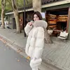 Modelo Nuevo 2026 Chaqueta de Plumas de Longitud Media para Mujer con Capucha y Cuello Grande de Piel para Mujeres Menudas, Abrigo de Plumas de Pato Blanco Invierno de Moscú
