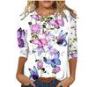 2024 Nueva Moda Transfronteriza para Mujer Camiseta de Mujer de Manga 3/4 con Estampado 3D de Hojas Top de Mujer Manga 3/4