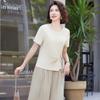 Traje de Verano para Mamá, Elegante Verano Estilo Chino Manga Corta Holgado Culottes Camiseta, Moderno, Casual y Versátil Conjunto de Dos Piezas