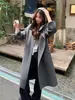 Nuevo estilo de invierno abrigo de lana de doble cara con mangas de punto y capucha, de un solo pecho, simple, de cachemira y lana, engrosado, abrigo cálido
