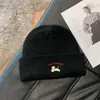 Gorro de Lana Bordado de Cachorro Lindo para Mujer Otoño Invierno Nuevo Estilo Adelgazante de Rostro Engrosado Cálido Gorro de Punto Gorro para Cabeza Grande