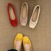 Zapatos Rojos Planos para Mujer Primavera Nuevo Estilo Francés Suave Hada Estilo Ballet Zapatos de Frijol con Aumento Interno Zapatos Escotados Amarillos